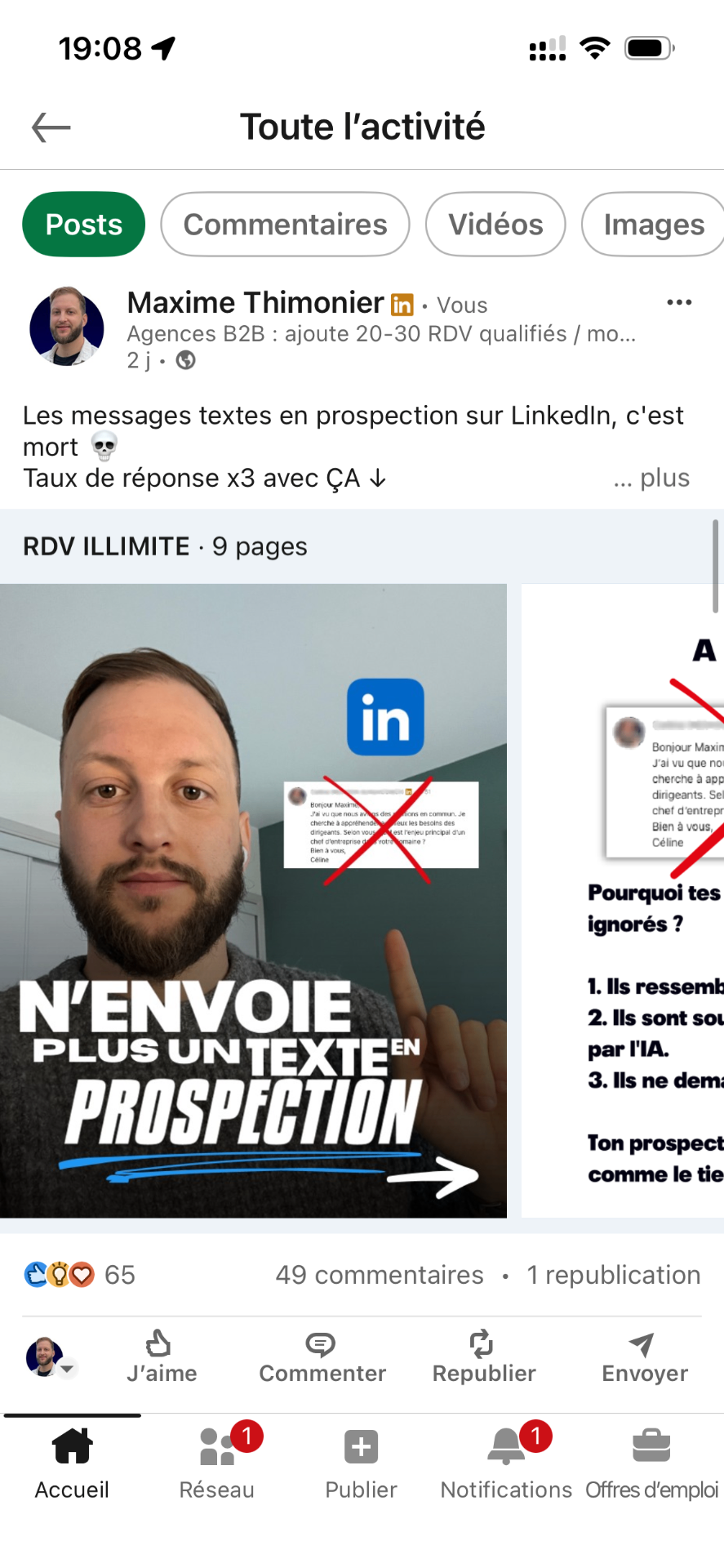 Post LinkedIn prospection